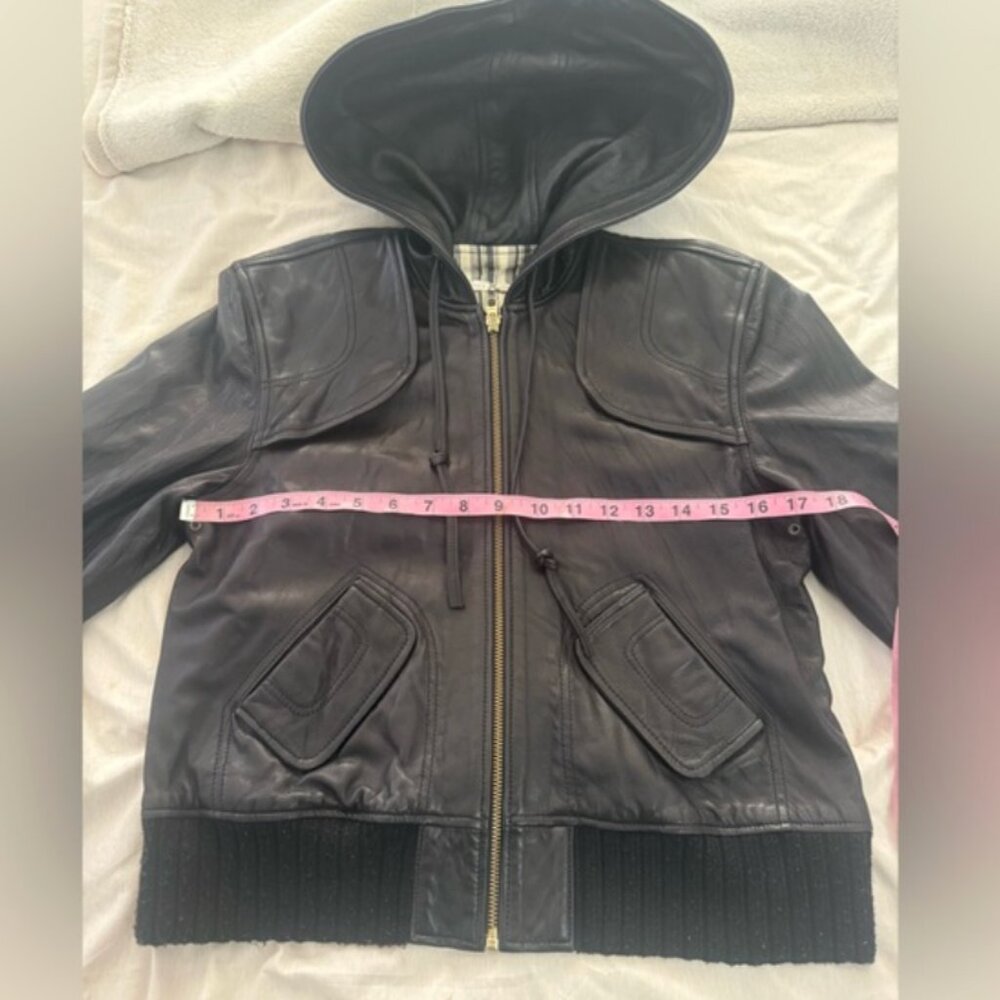 Mike & Chris Black Leather Jacket with Hood - Picture 6 of 11
